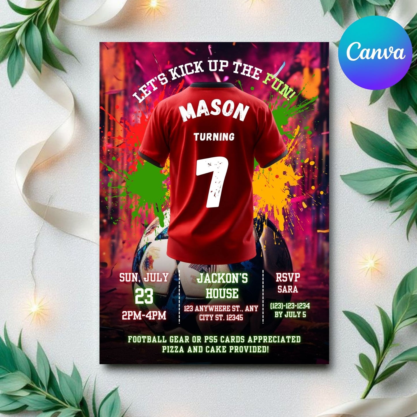 Red Soccer birthday invitation