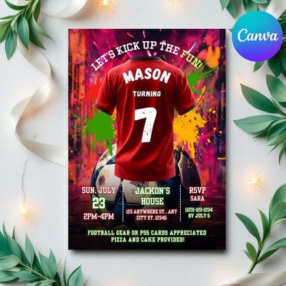 Red Soccer birthday invitation
