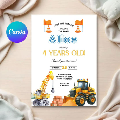 Construction Birthday Invitation