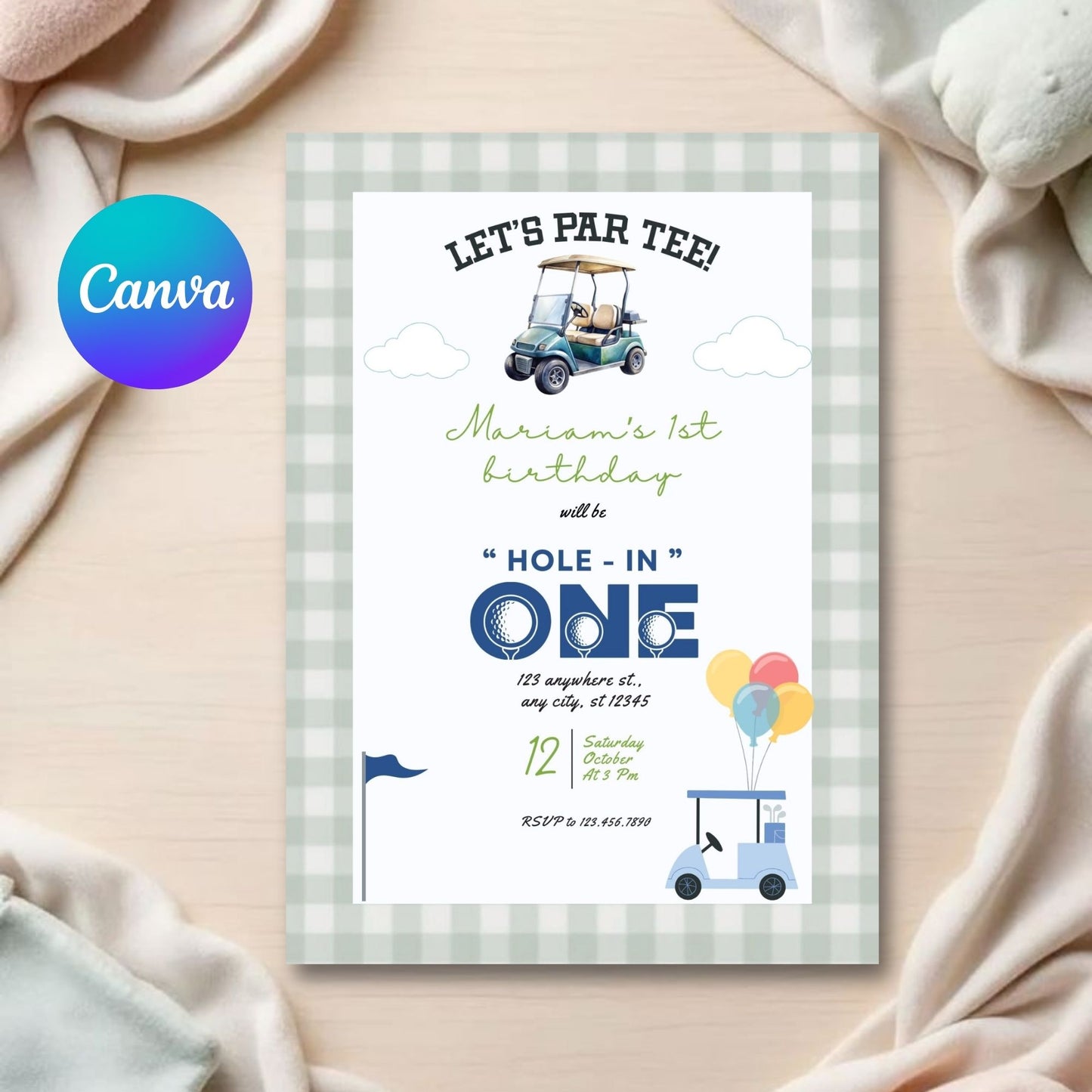 Editable Golf Hole In One Birthday Invitation