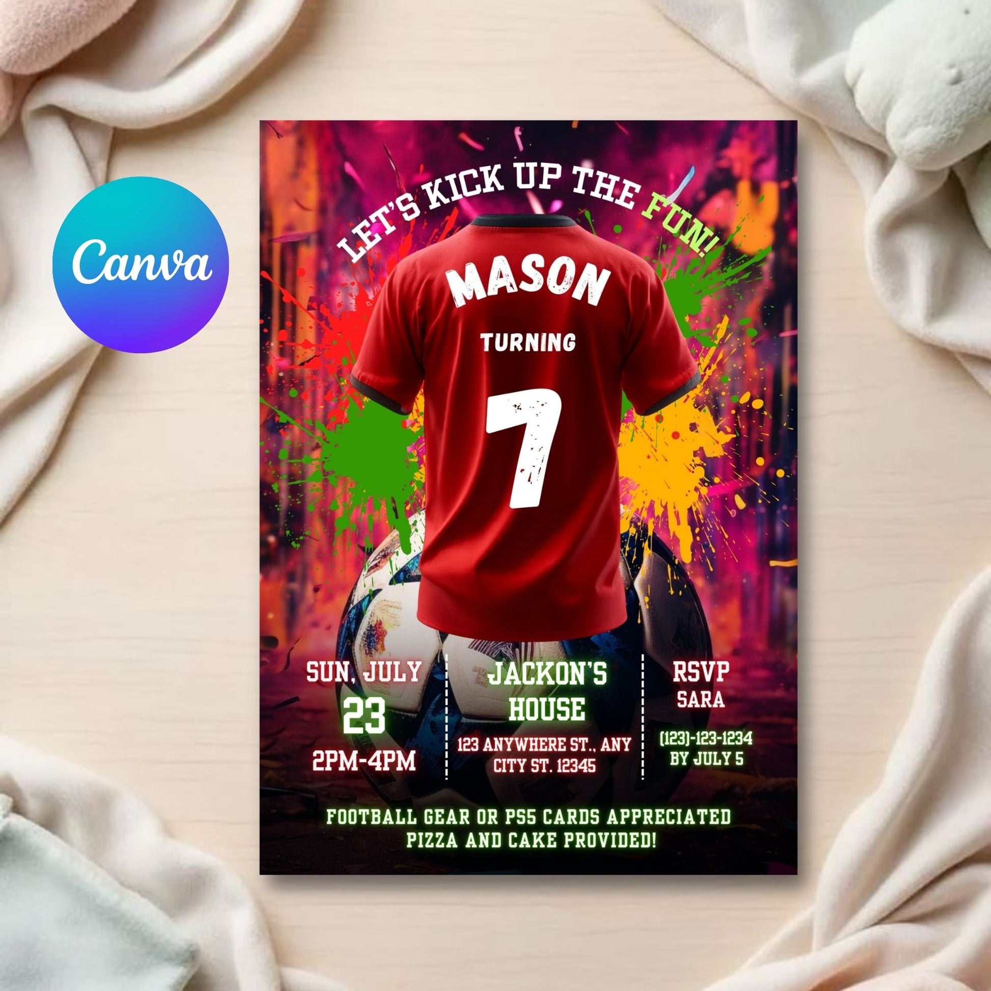 Red Soccer birthday invitation