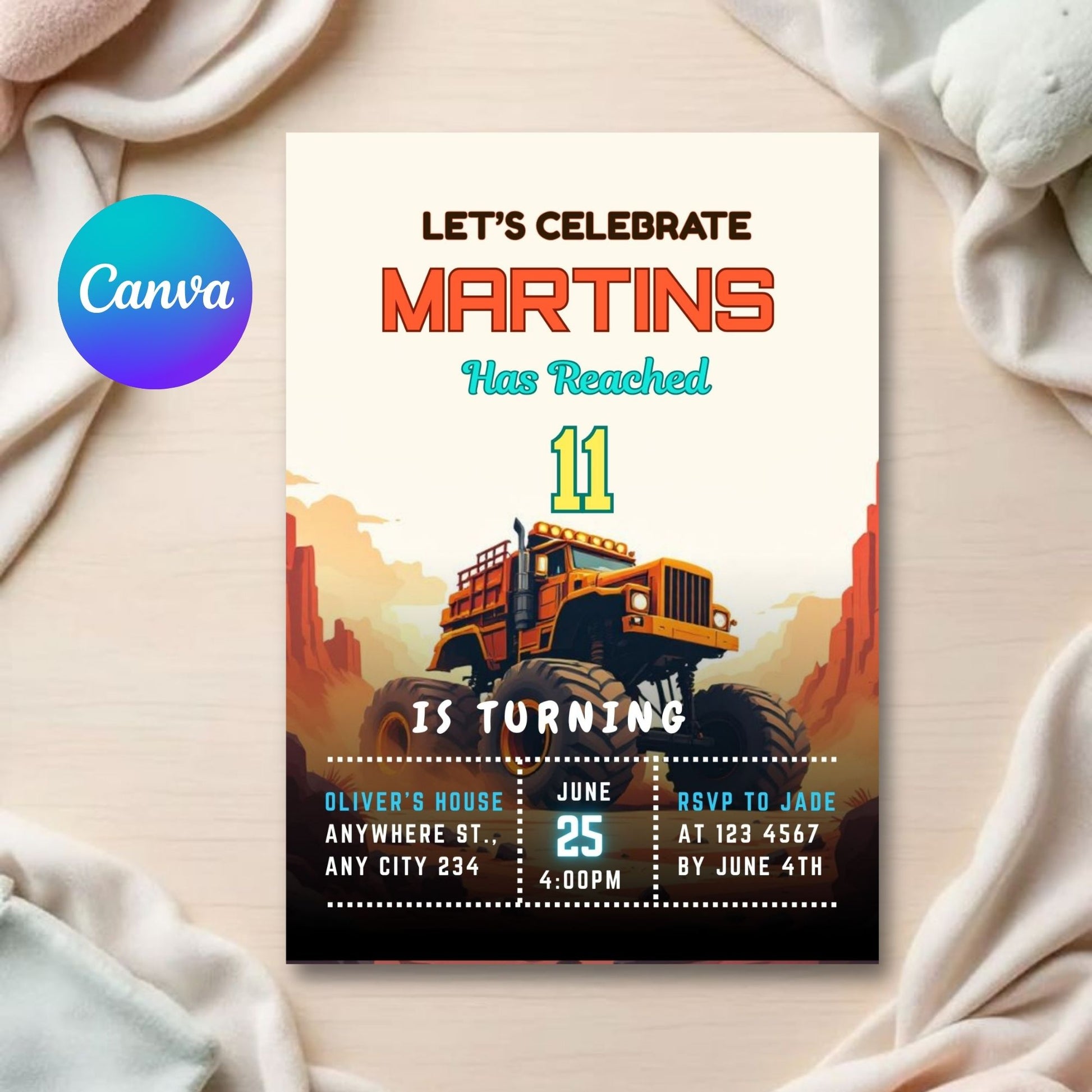 Monster birthday truck Birthday Invitation