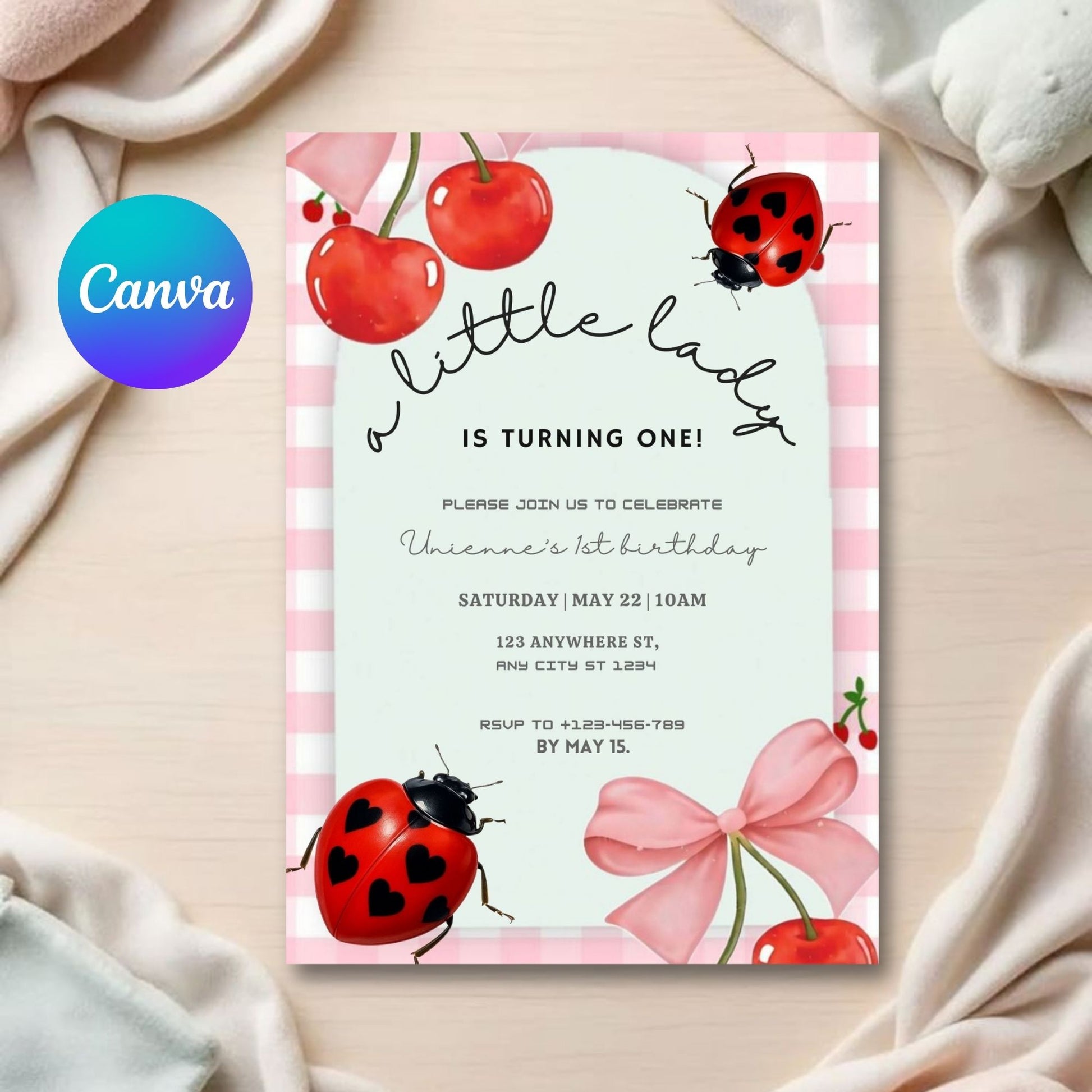Ladybug First Birthday Invitation
