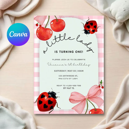 Ladybug First Birthday Invitation
