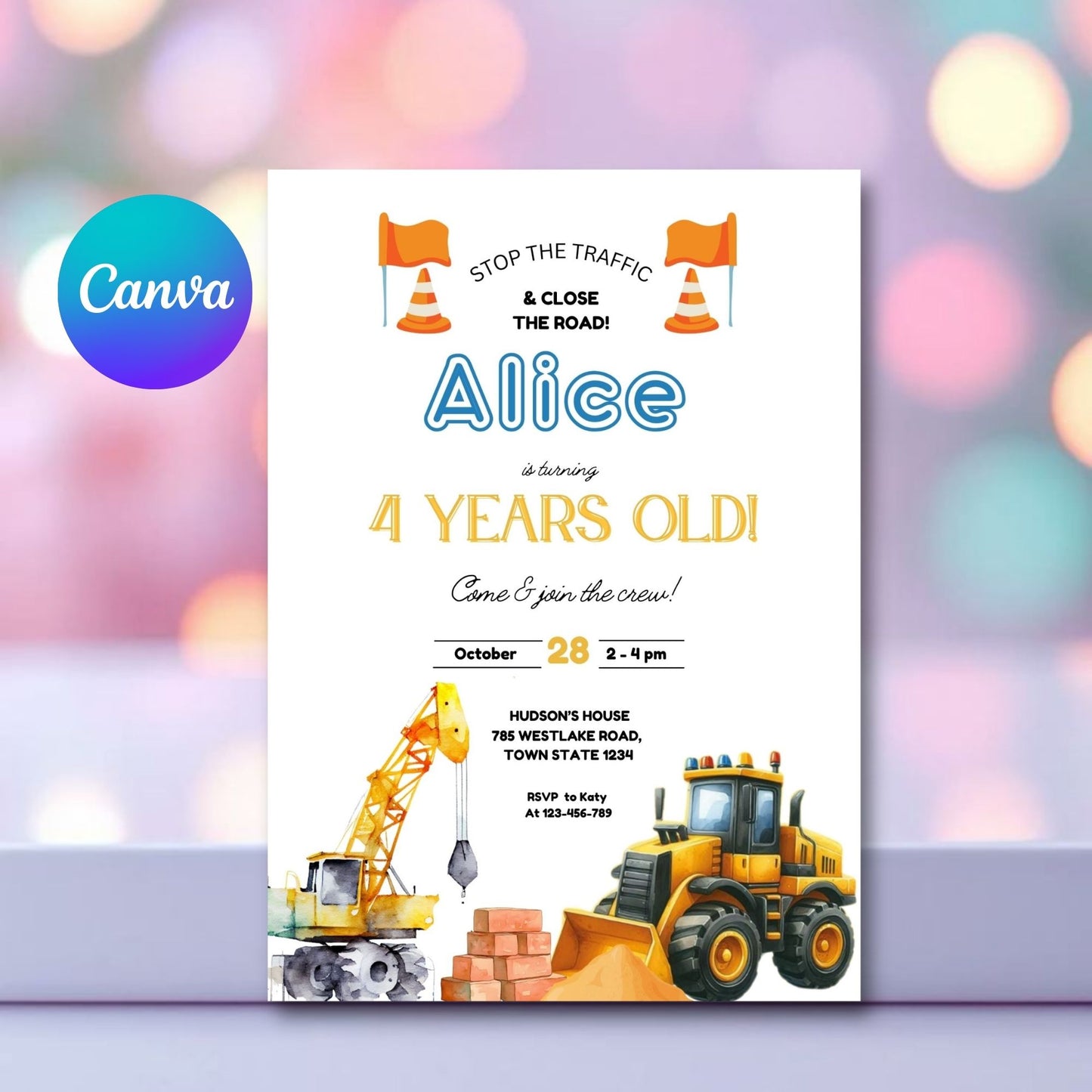 Construction Birthday Invitation