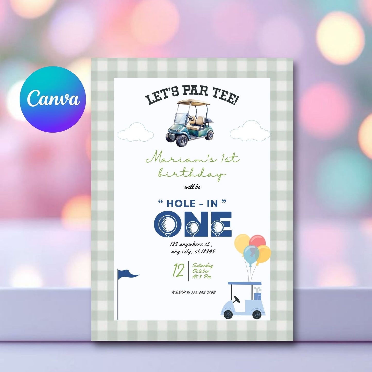 Editable Golf Hole In One Birthday Invitation