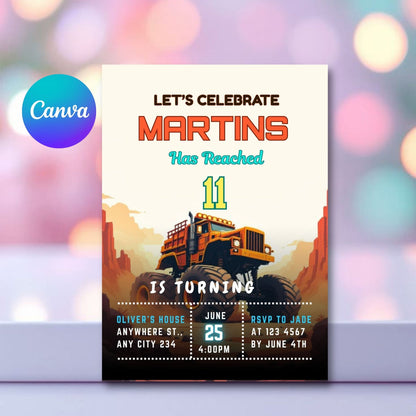 Monster birthday truck Birthday Invitation