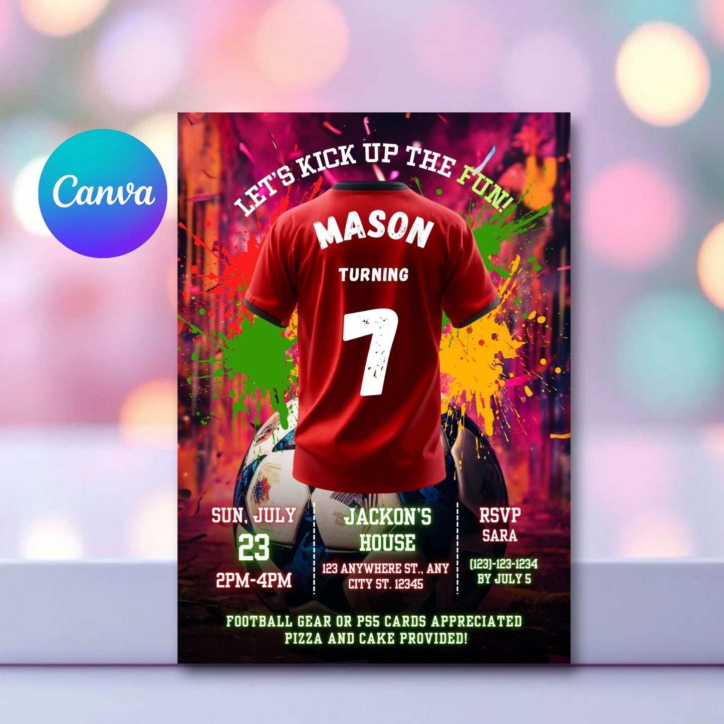 Red Soccer birthday invitation