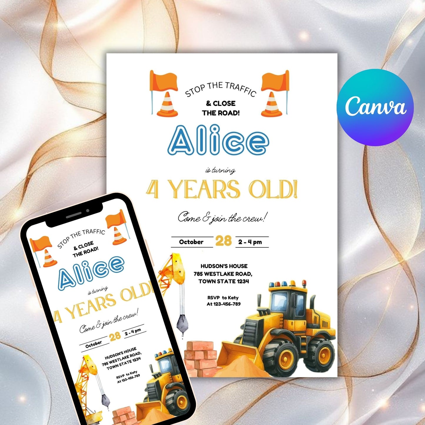 Construction Birthday Invitation