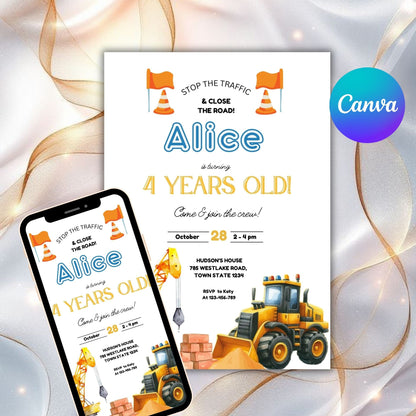 Construction Birthday Invitation