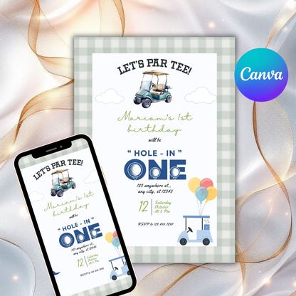 Editable Golf Hole In One Birthday Invitation