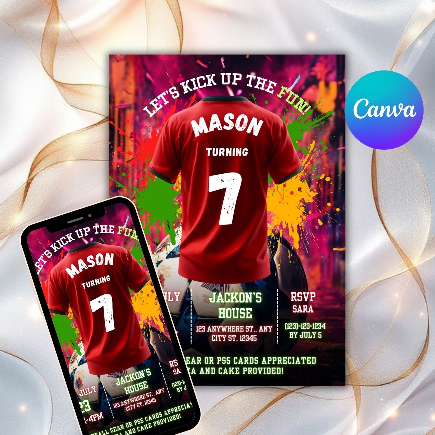 Red Soccer birthday invitation