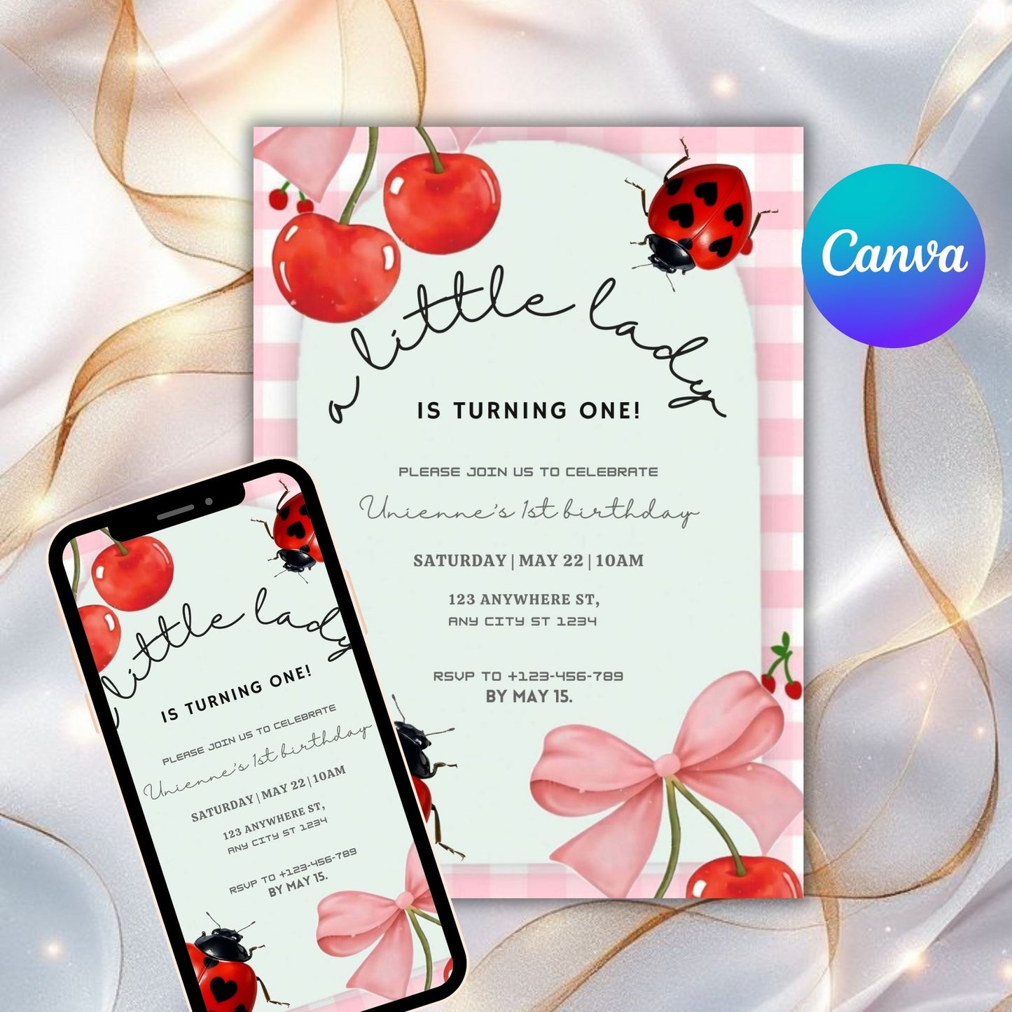 Ladybug First Birthday Invitation