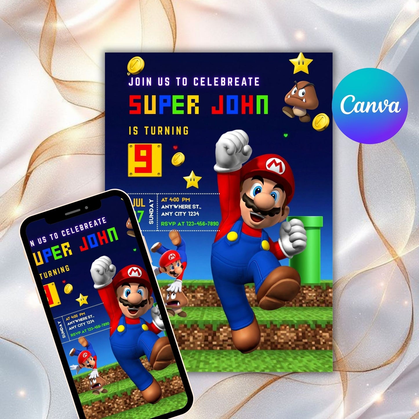 SUPER MARIO BIRTHDAY INVITATION