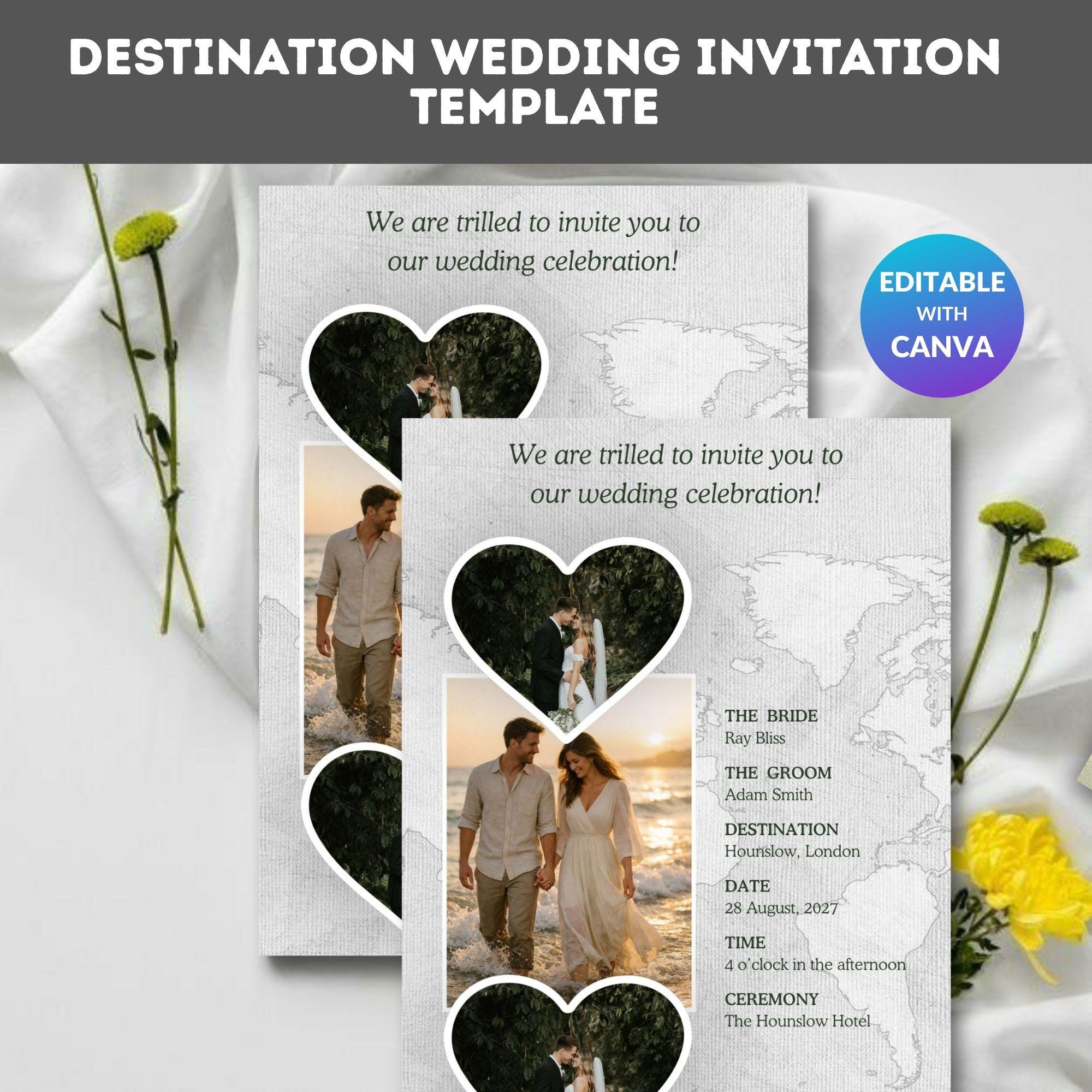 Destination Wedding Invitation - Editable Travel and Beach Invite