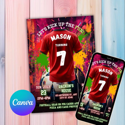 Red Soccer birthday invitation