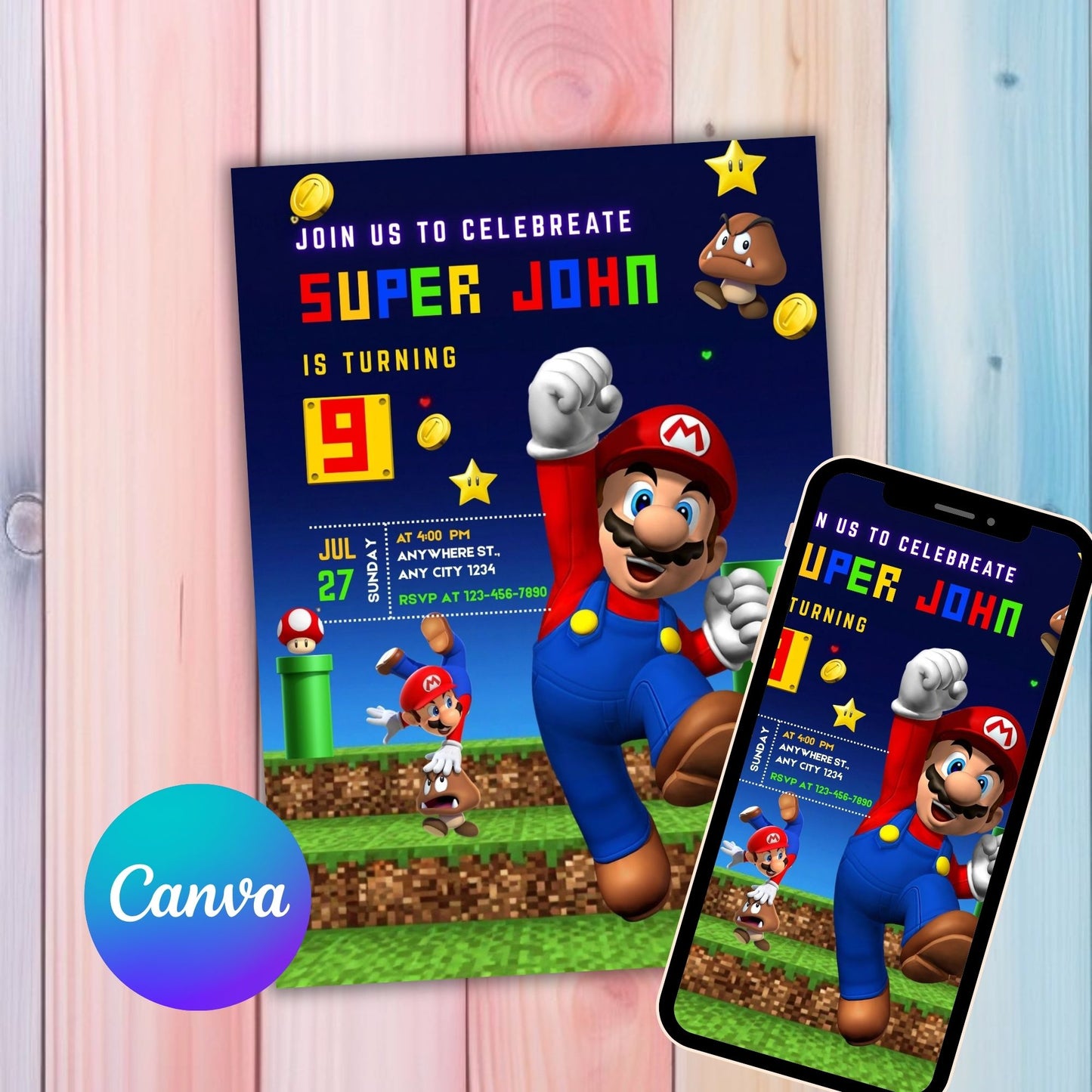 SUPER MARIO BIRTHDAY INVITATION