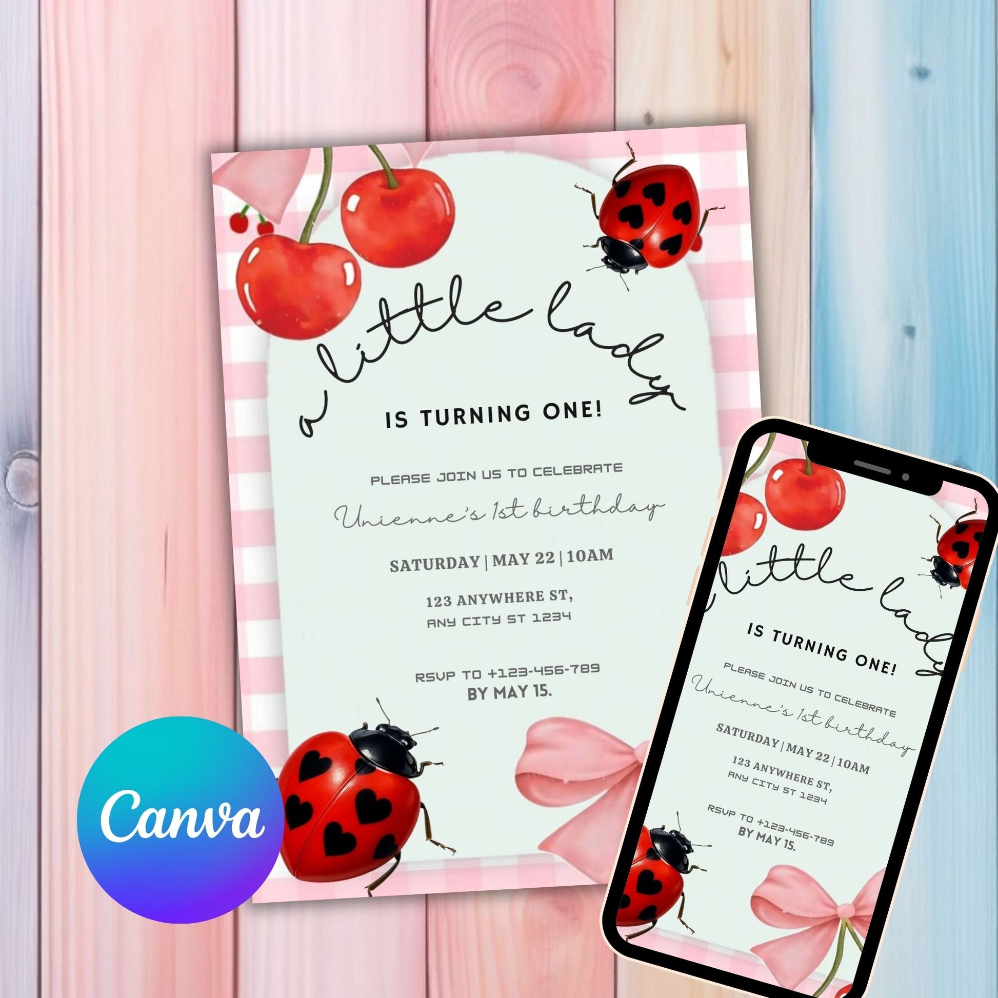 Ladybug First Birthday Invitation