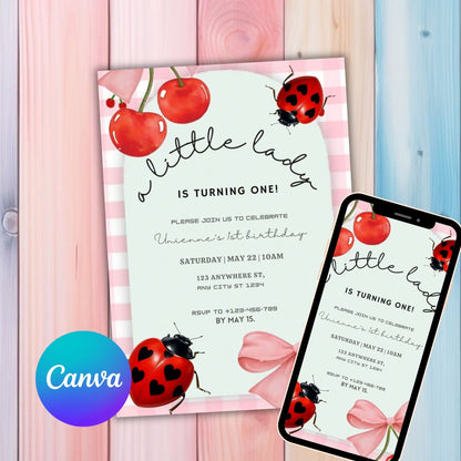 Ladybug First Birthday Invitation