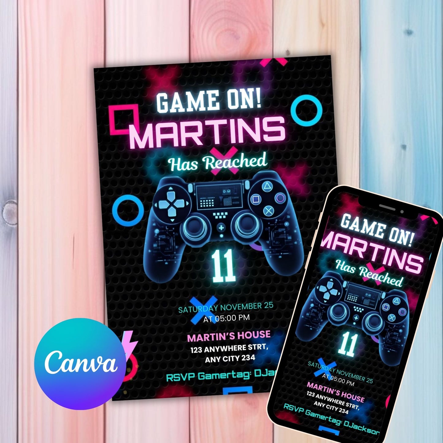 EDITABLE GAME ON BIRTHDAY INVITATION
