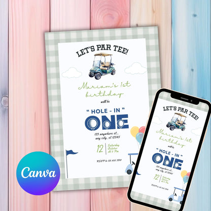 Editable Golf Hole In One Birthday Invitation