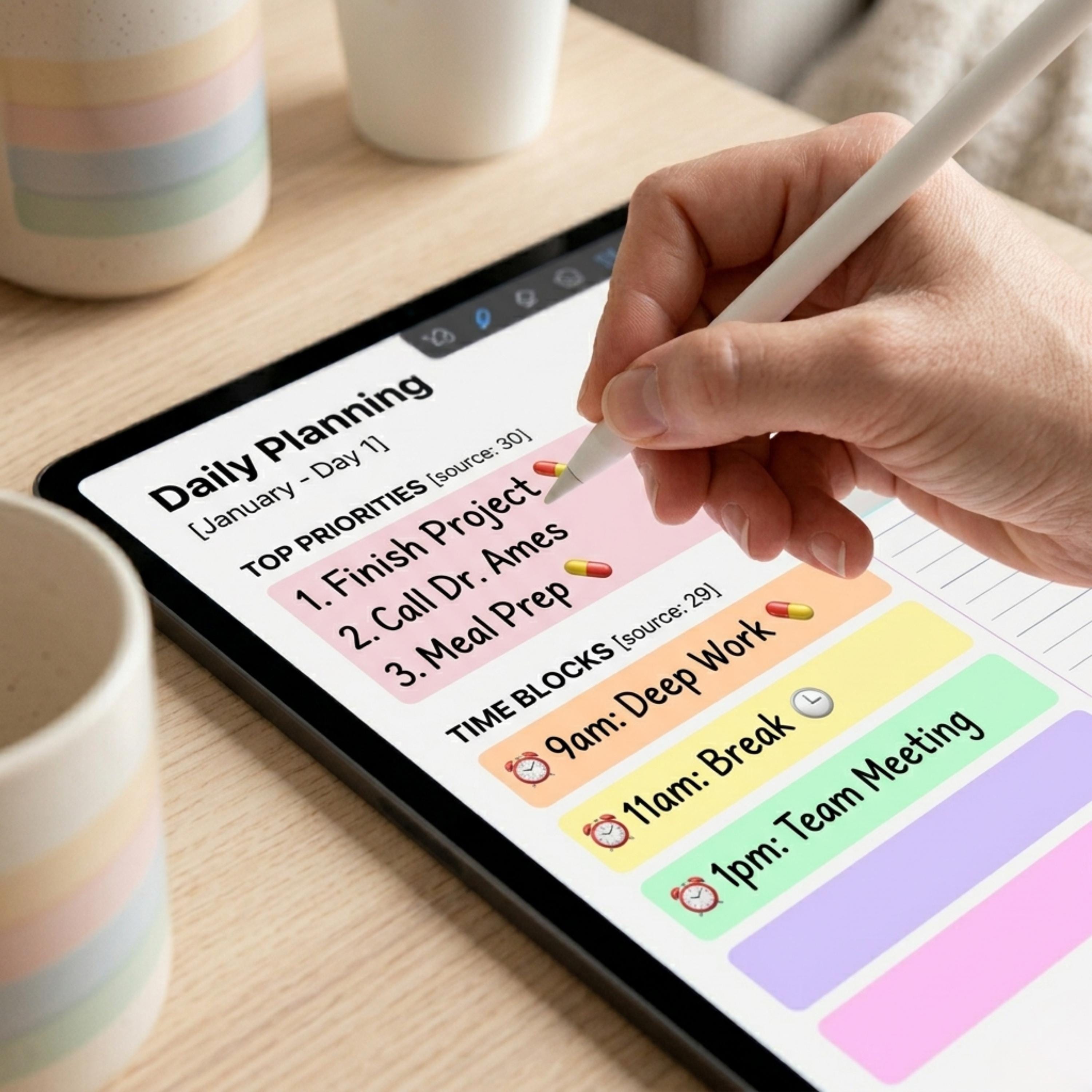 ADHD Digital Planner 2026 – Rainbow Pastel, Time Blocked