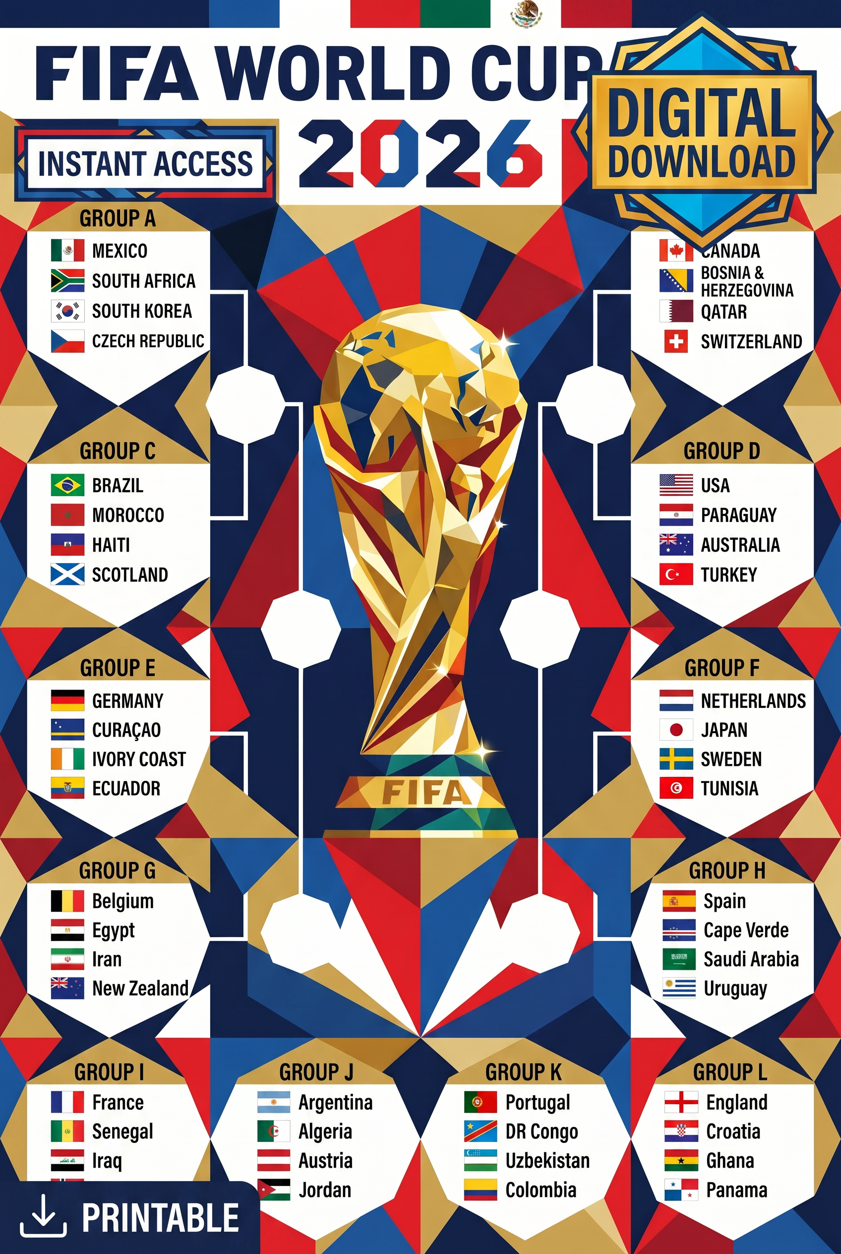 FIFA World Cup 2026 Geometric Poster | Modern Bold Tournament Schedule Chart