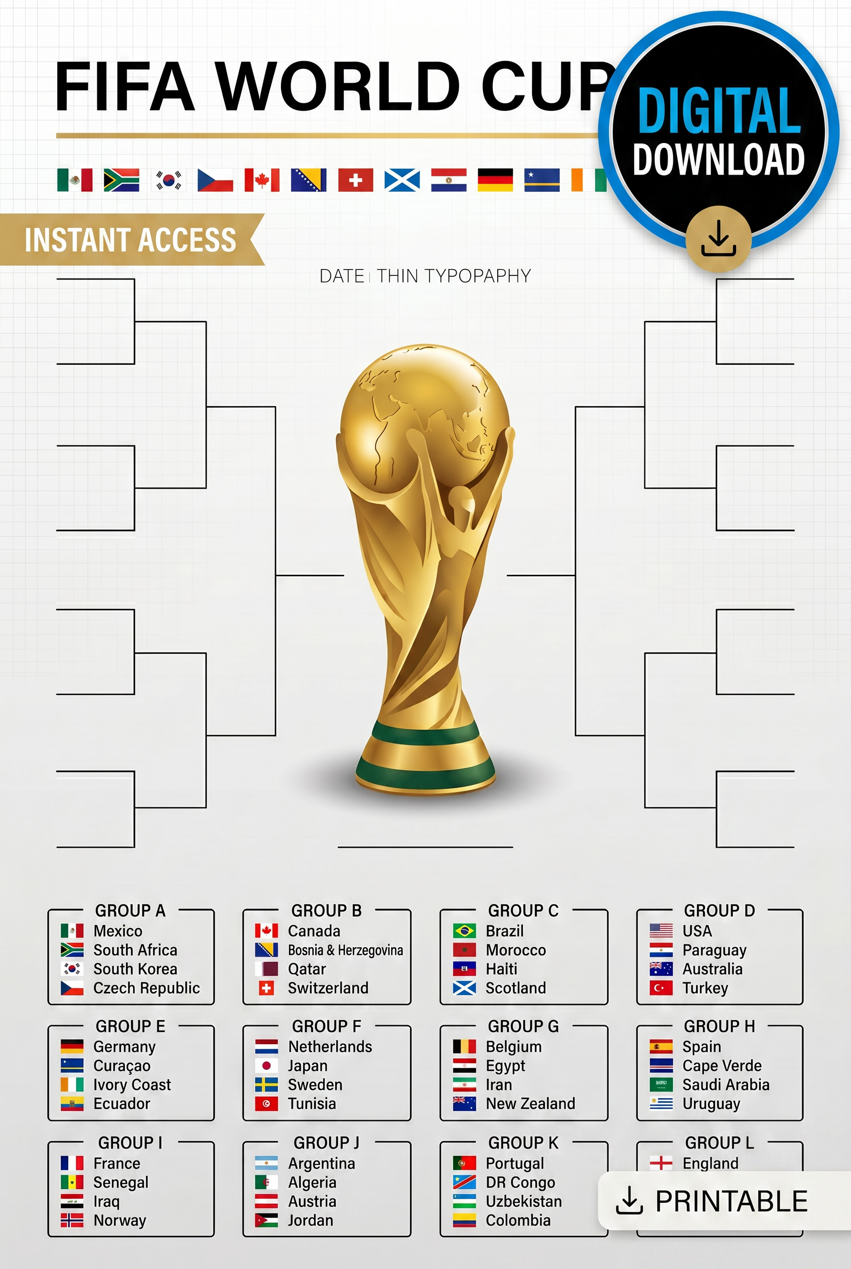 FIFA World Cup 2026 Official Trophy Poster | Premium Printable Tournament Bracket