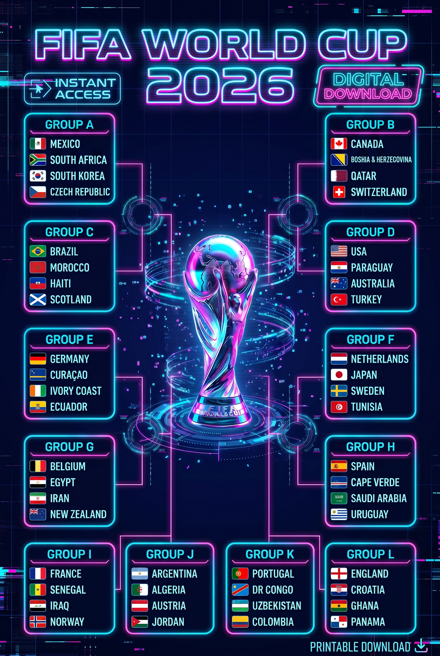 FIFA World Cup 2026 Printable Wall Chart | Minimalist Tournament Bracket Tracker