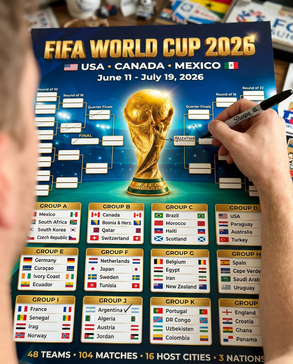 FIFA World Cup 2026 Watercolor Poster | Artistic Printable Tournament Bracket