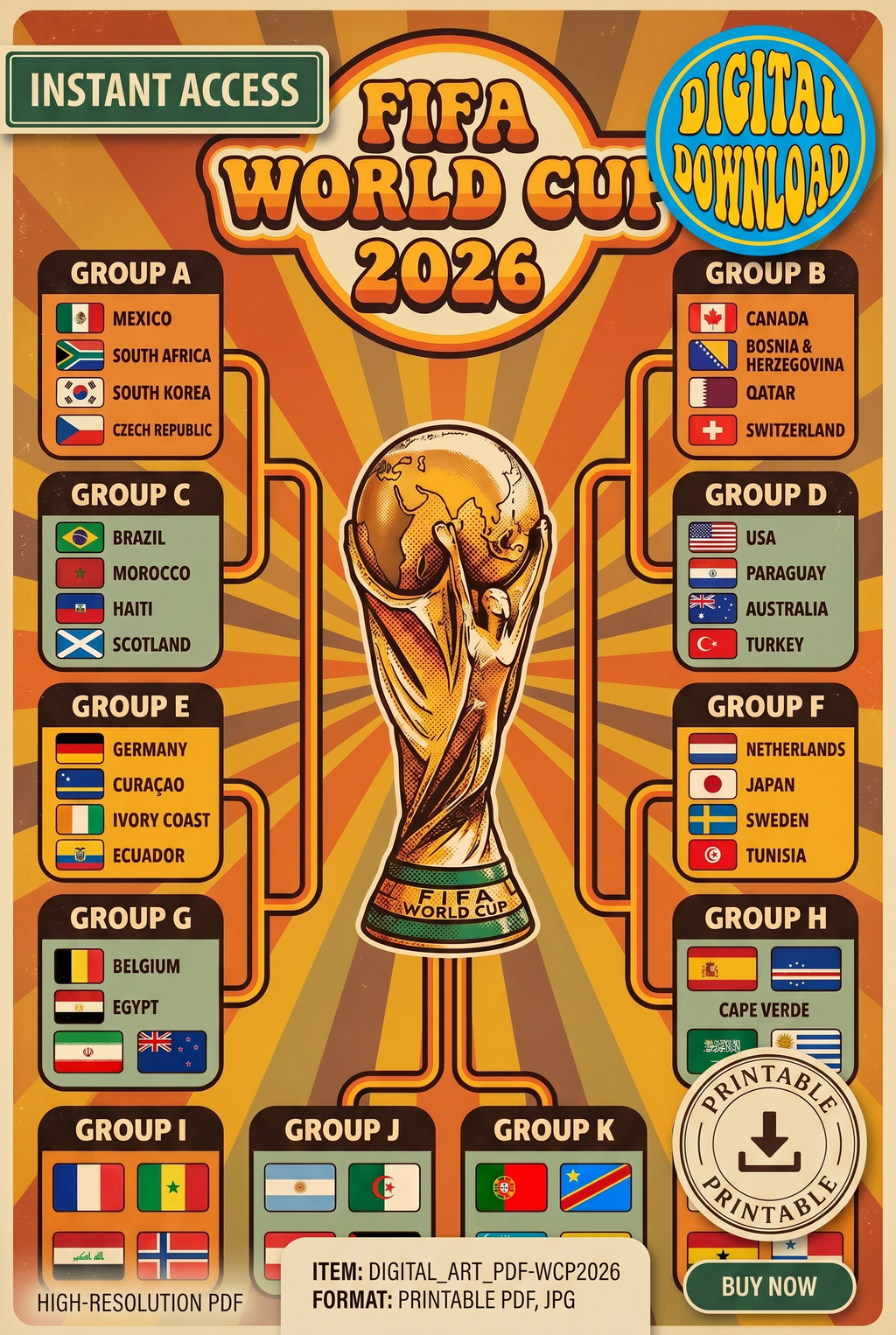 FIFA World Cup 2026 Colorful Wall Chart | Vibrant Printable Tournament Tracker