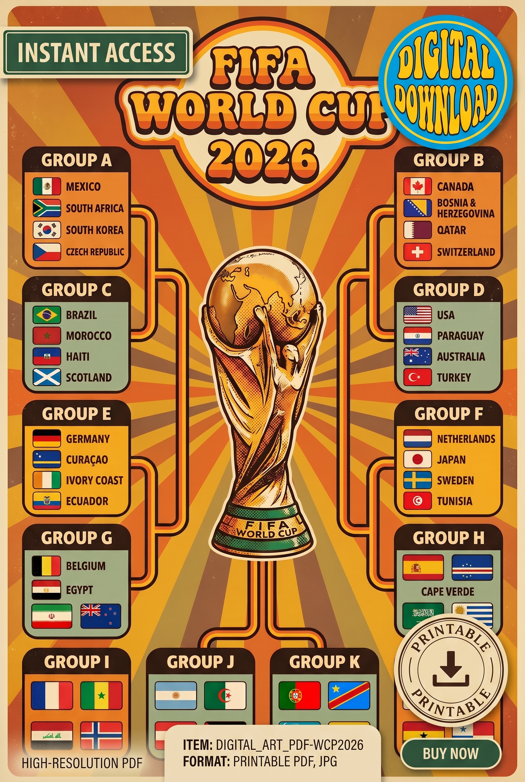 FIFA World Cup 2026 Colorful Wall Chart | Vibrant Printable Tournament Tracker