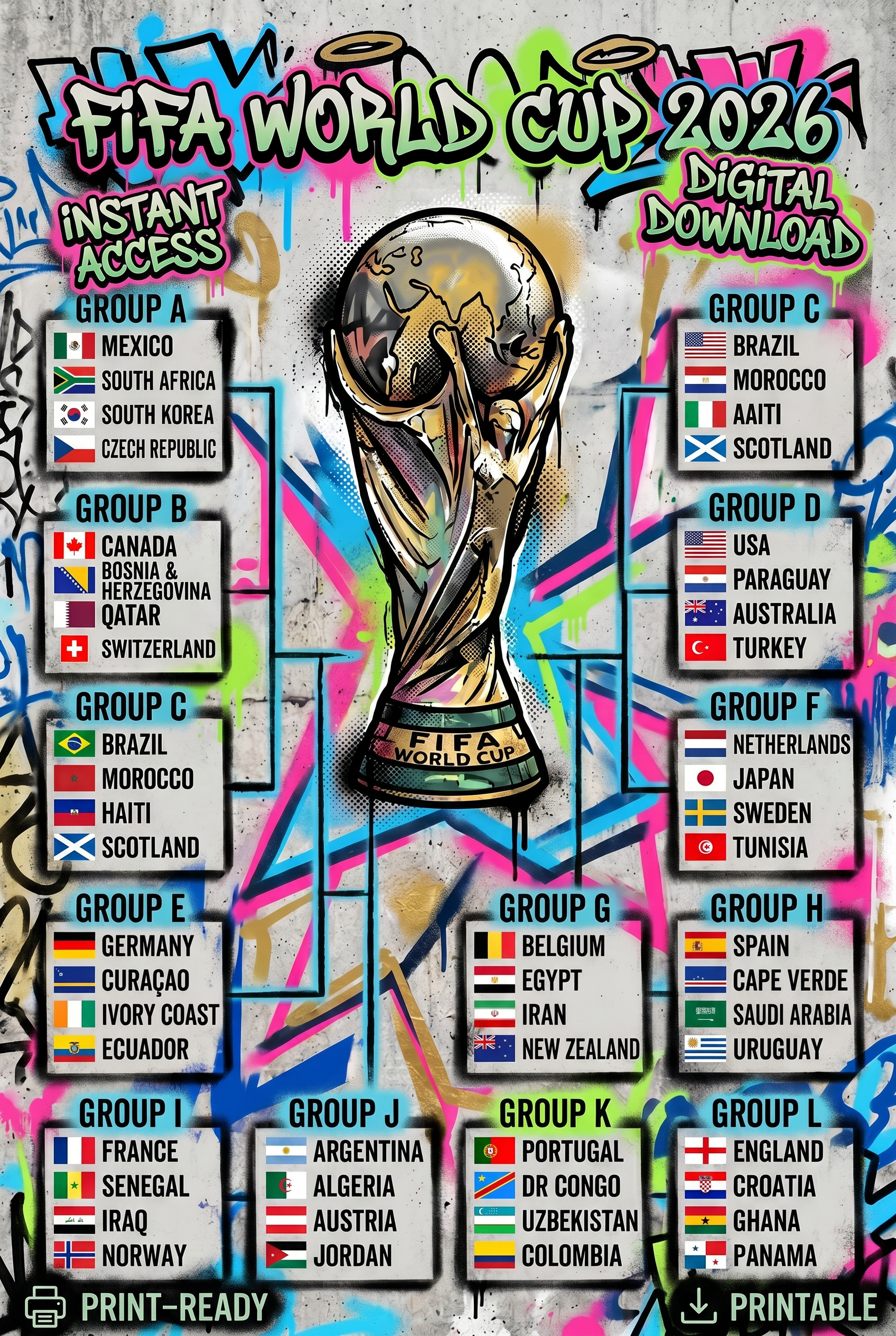 FIFA World Cup 2026 Retro Poster | Vintage Printable Tournament Schedule & Bracket