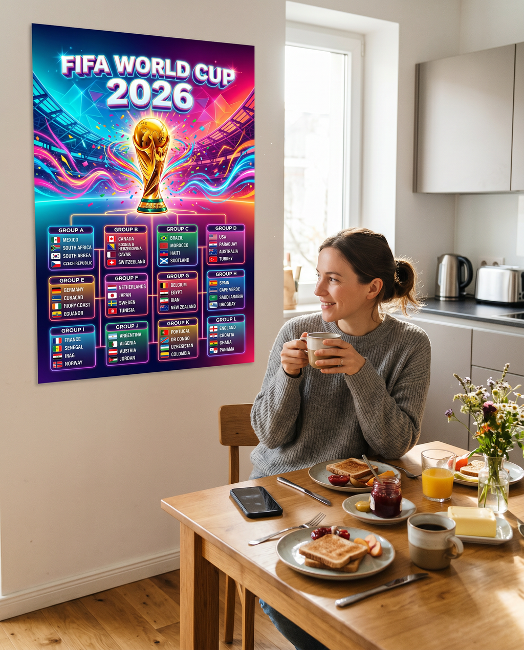 FIFA World Cup 2026 Neon Poster | Futuristic Cyberpunk Tournament Tracker