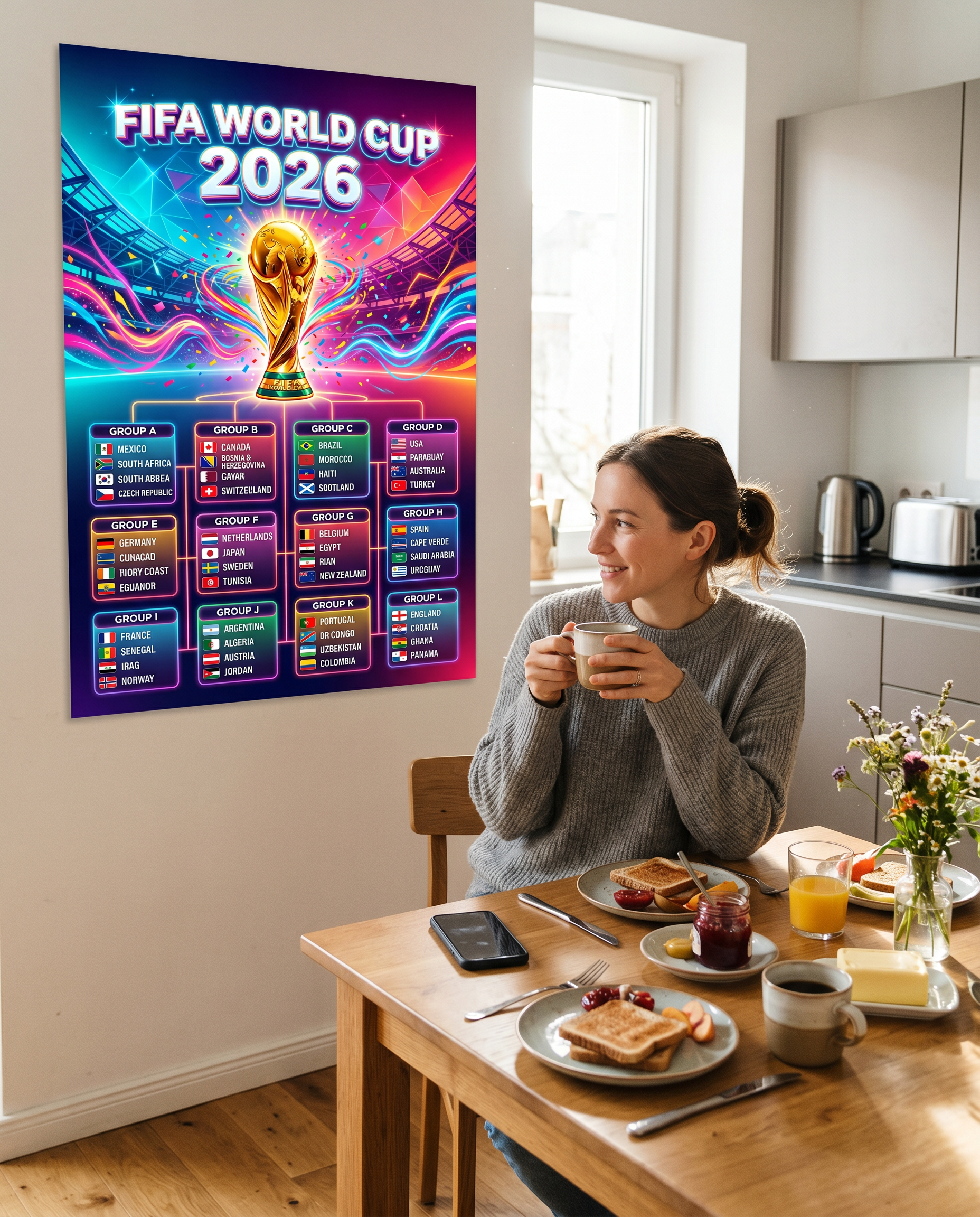 FIFA World Cup 2026 Neon Poster | Futuristic Cyberpunk Tournament Tracker