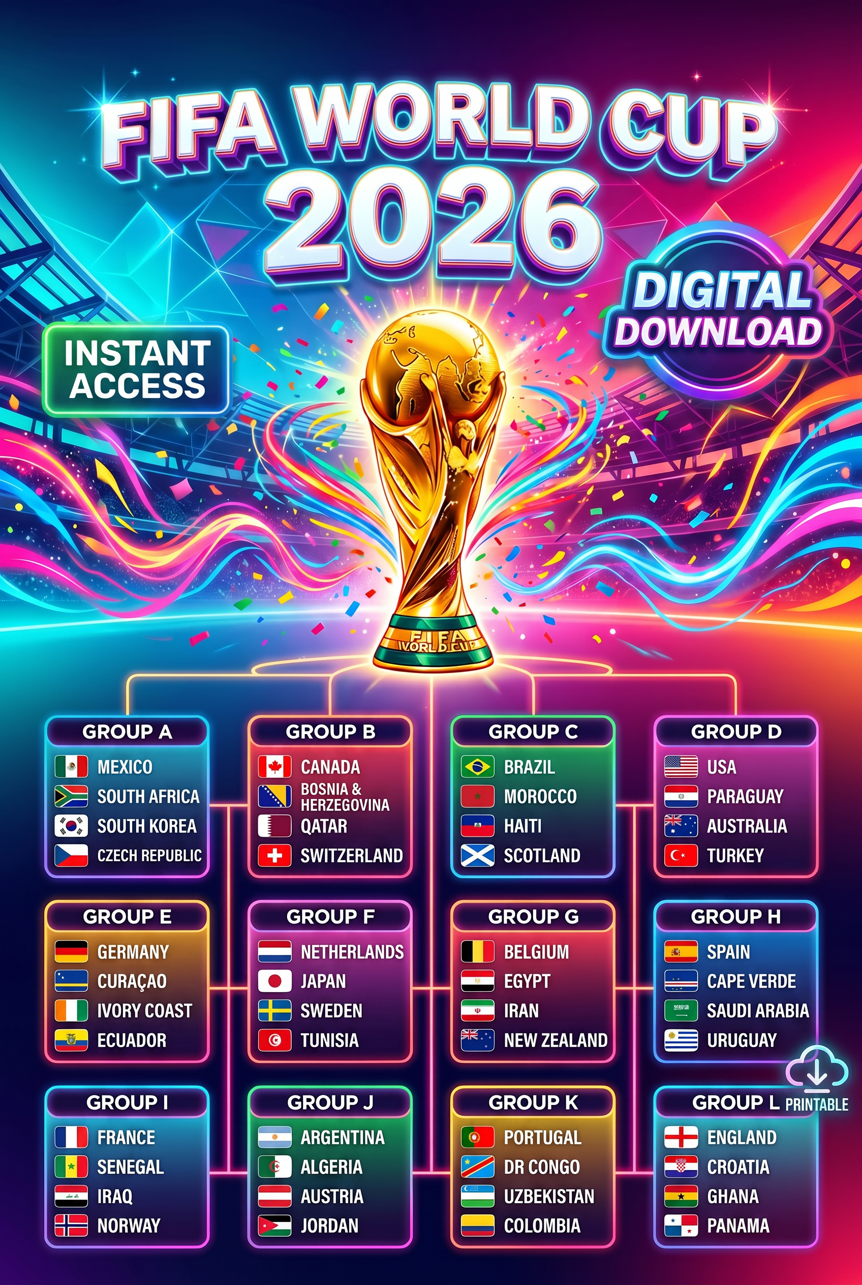 FIFA World Cup 2026 Neon Poster | Futuristic Cyberpunk Tournament Tracker