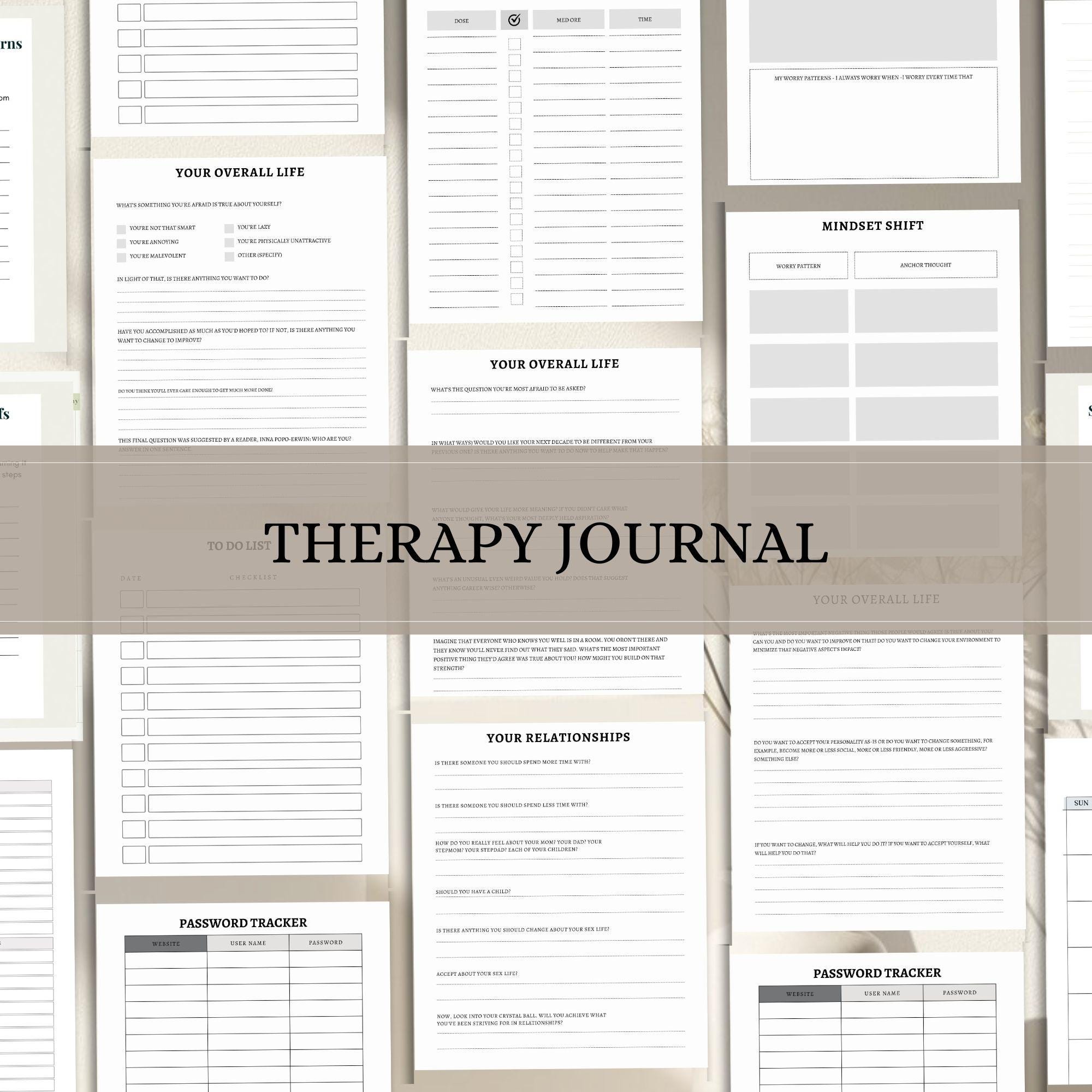 Mental Health Workbook – Therapy Journal with Mood Tracker (Printable PDF)