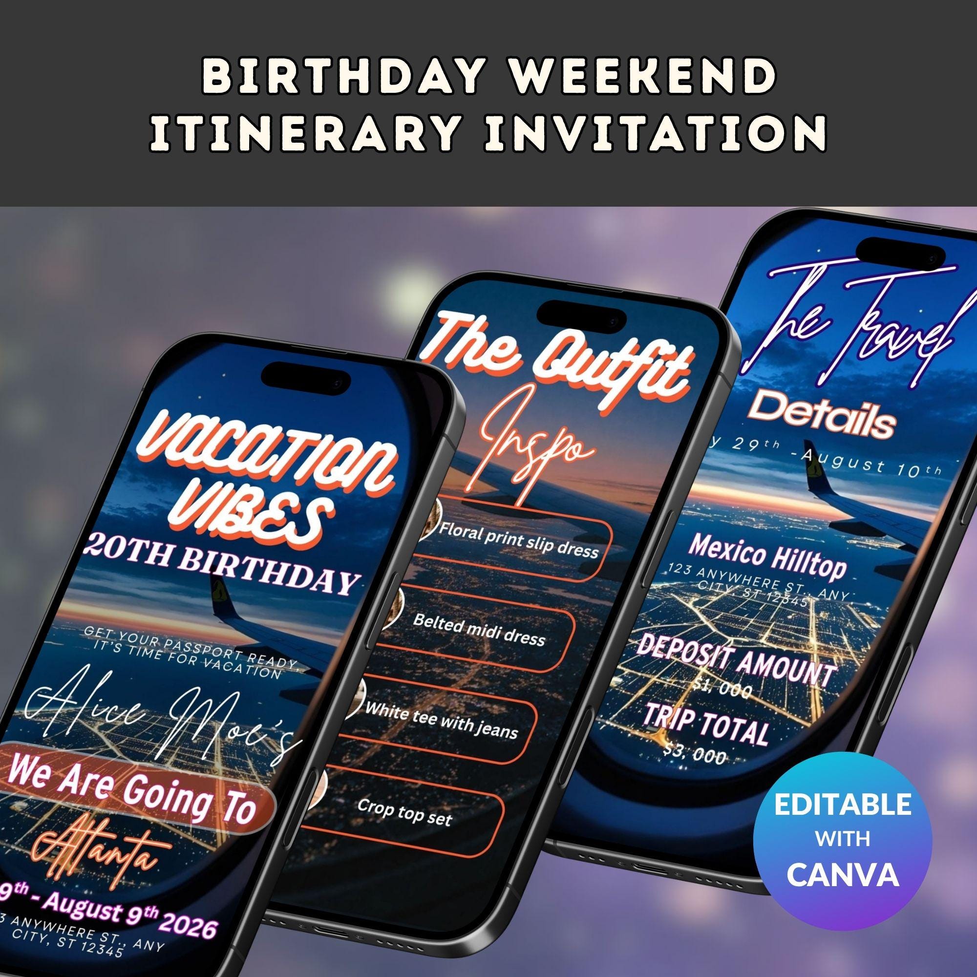 Birthday Weekend Itinerary Invite – Editable Party Schedule