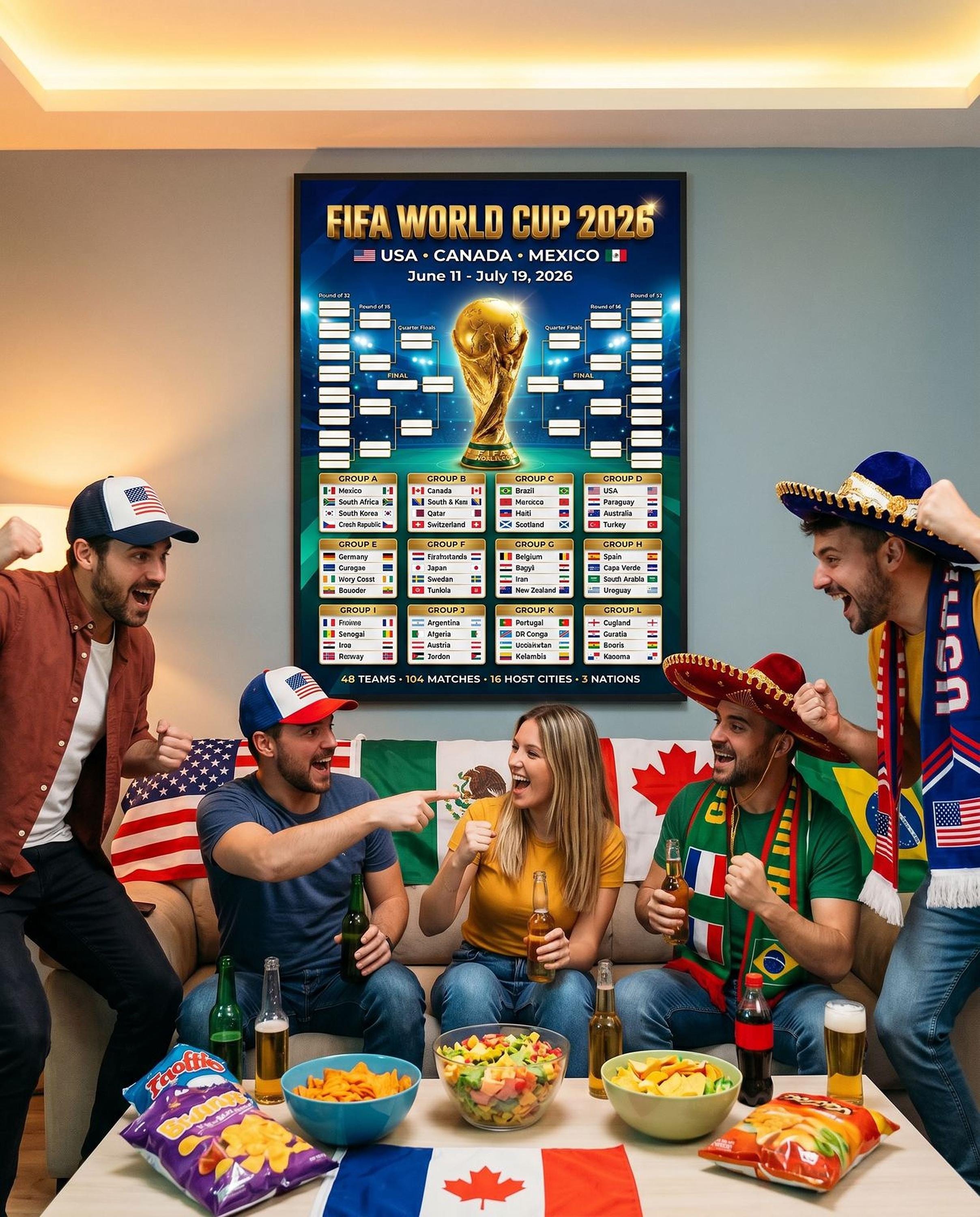World Cup 2026 Poster - FIFA Trophy with Match Schedule