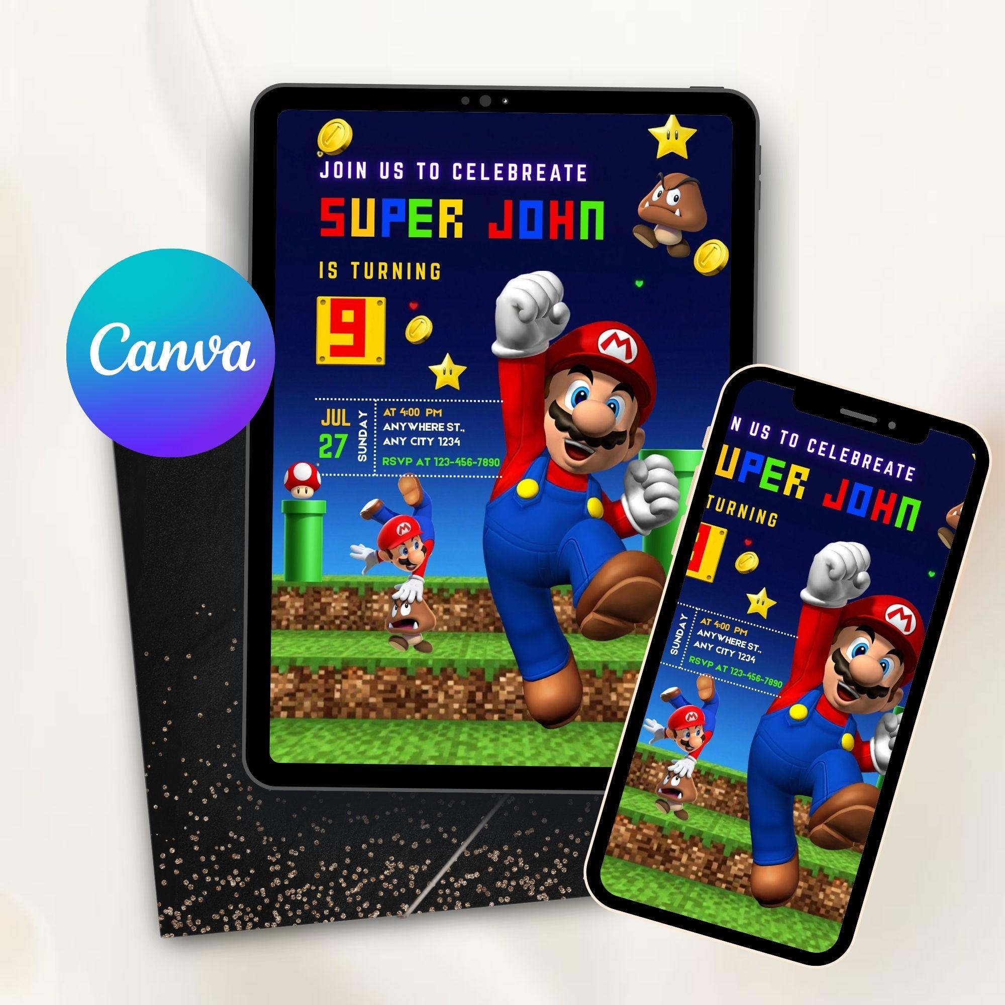 Birthday Invitation Template: Super Mario Theme - Editable Digital Download