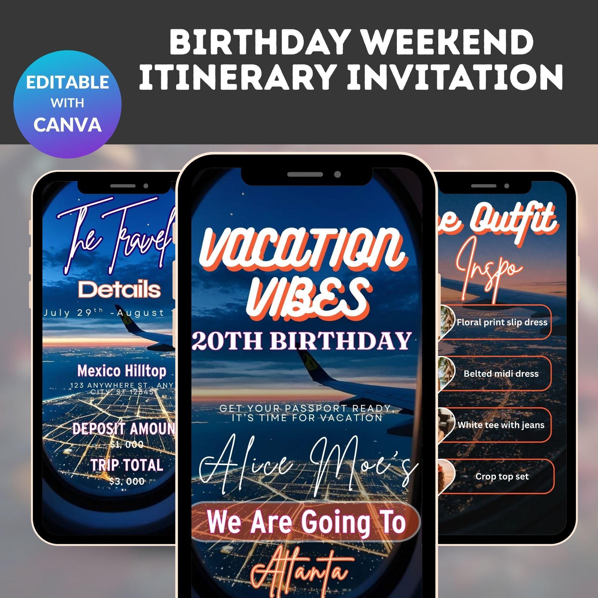 Birthday Weekend Itinerary Invite – Editable Party Schedule