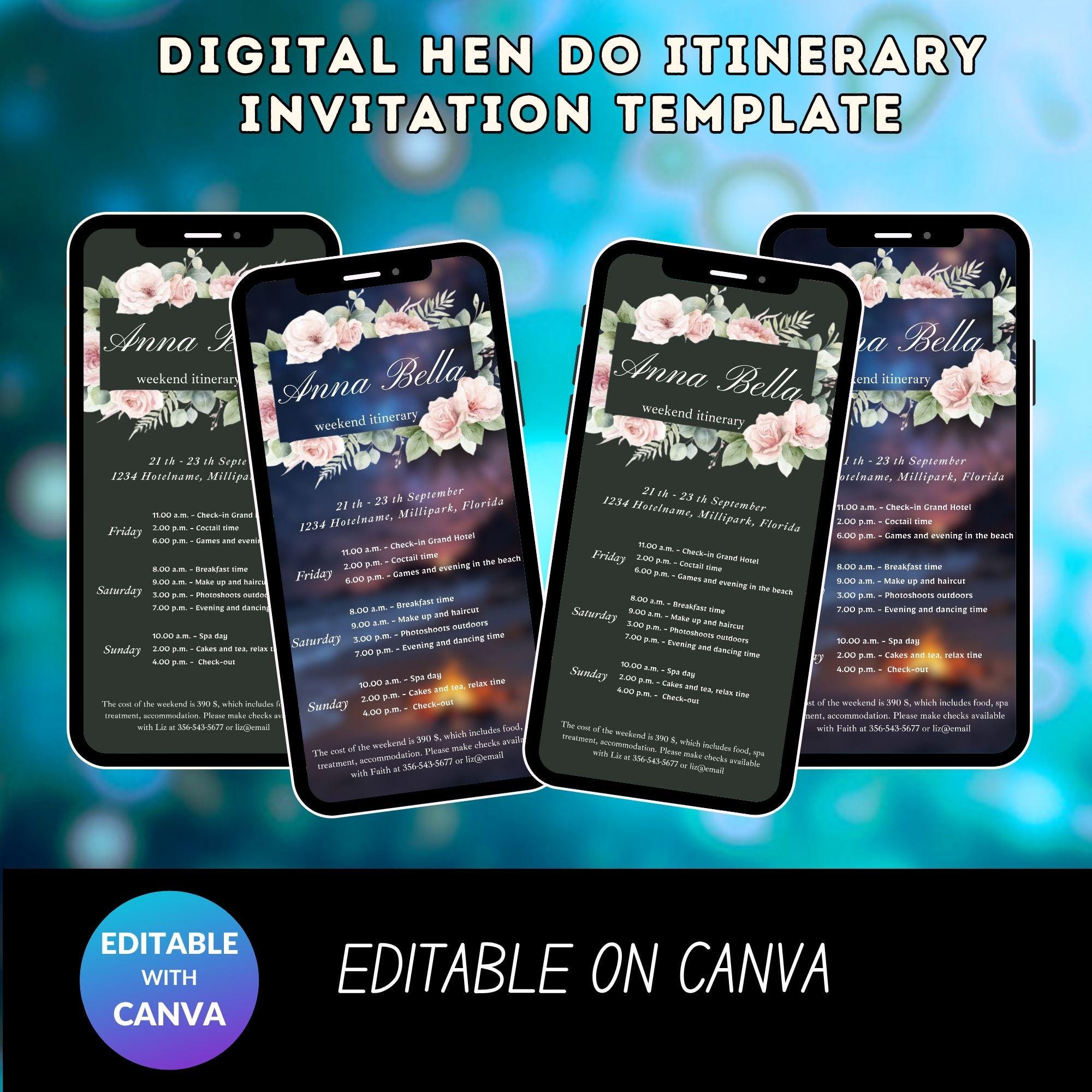 Digital Hen Do Invitation – Editable Bachelorette Weekend Schedule