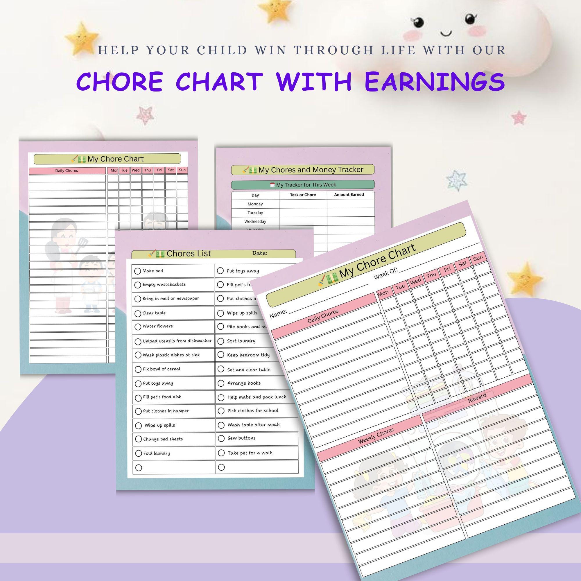 Chore Chart for Children: Weekly Tasks and Earnings (Printable PDF)