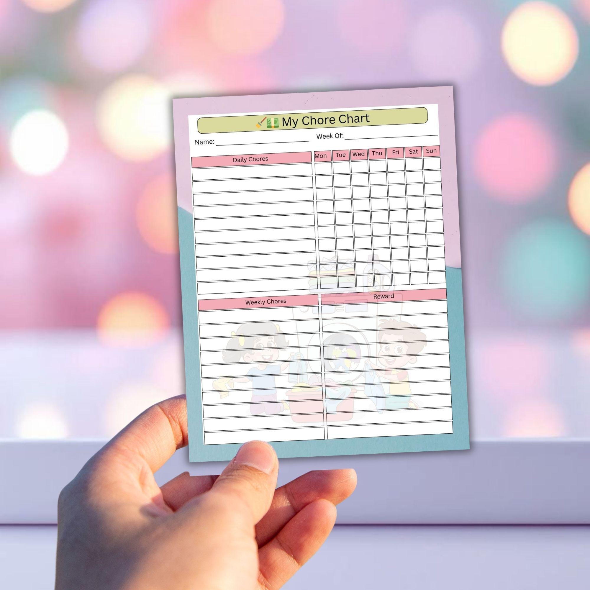 Chore Chart for Children: Weekly Tasks and Earnings (Printable PDF)