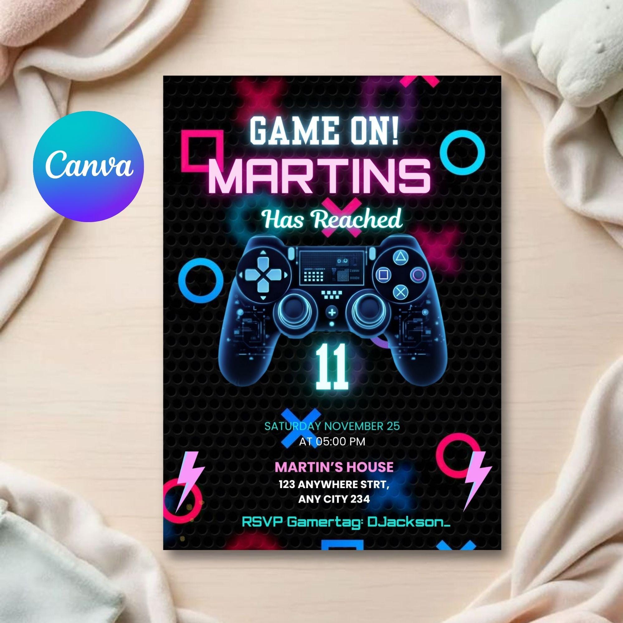 Birthday Invitation: Video Game Theme - Editable Gamer Style