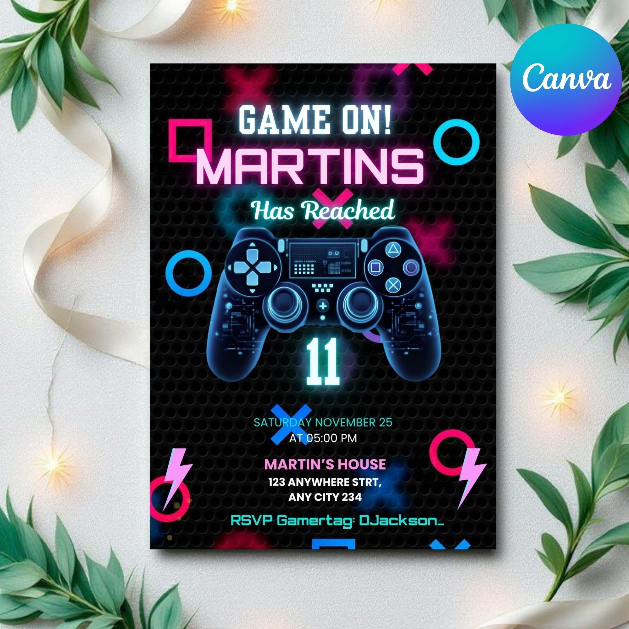 Birthday Invitation: Video Game Theme - Editable Gamer Style