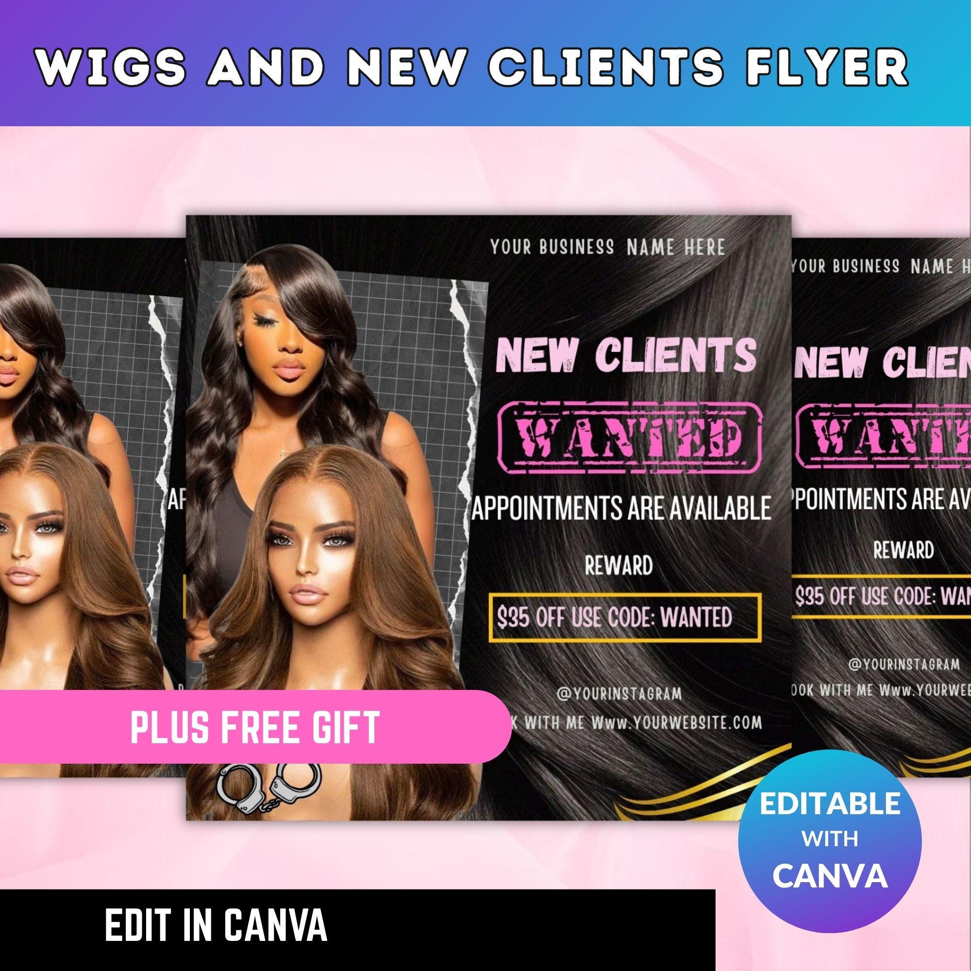 Wig Services Flyer Template – Editable Canva Design for New Clients