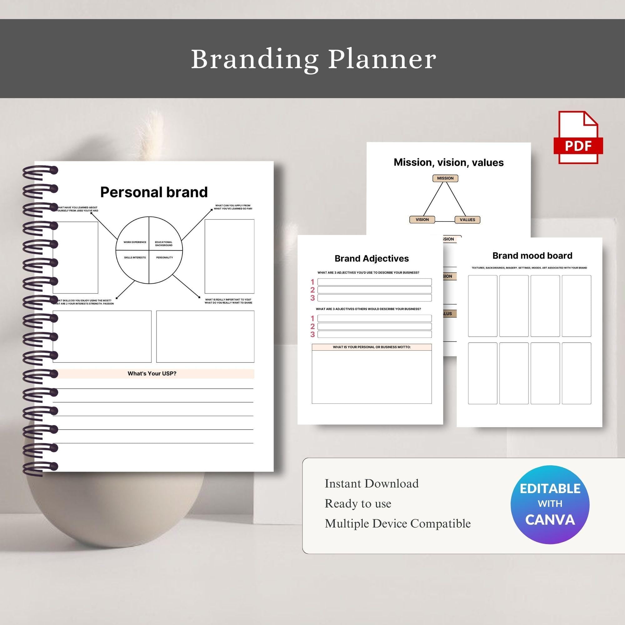 Branding Workbook: Business Identity and Marketing Planner (Digital Download)