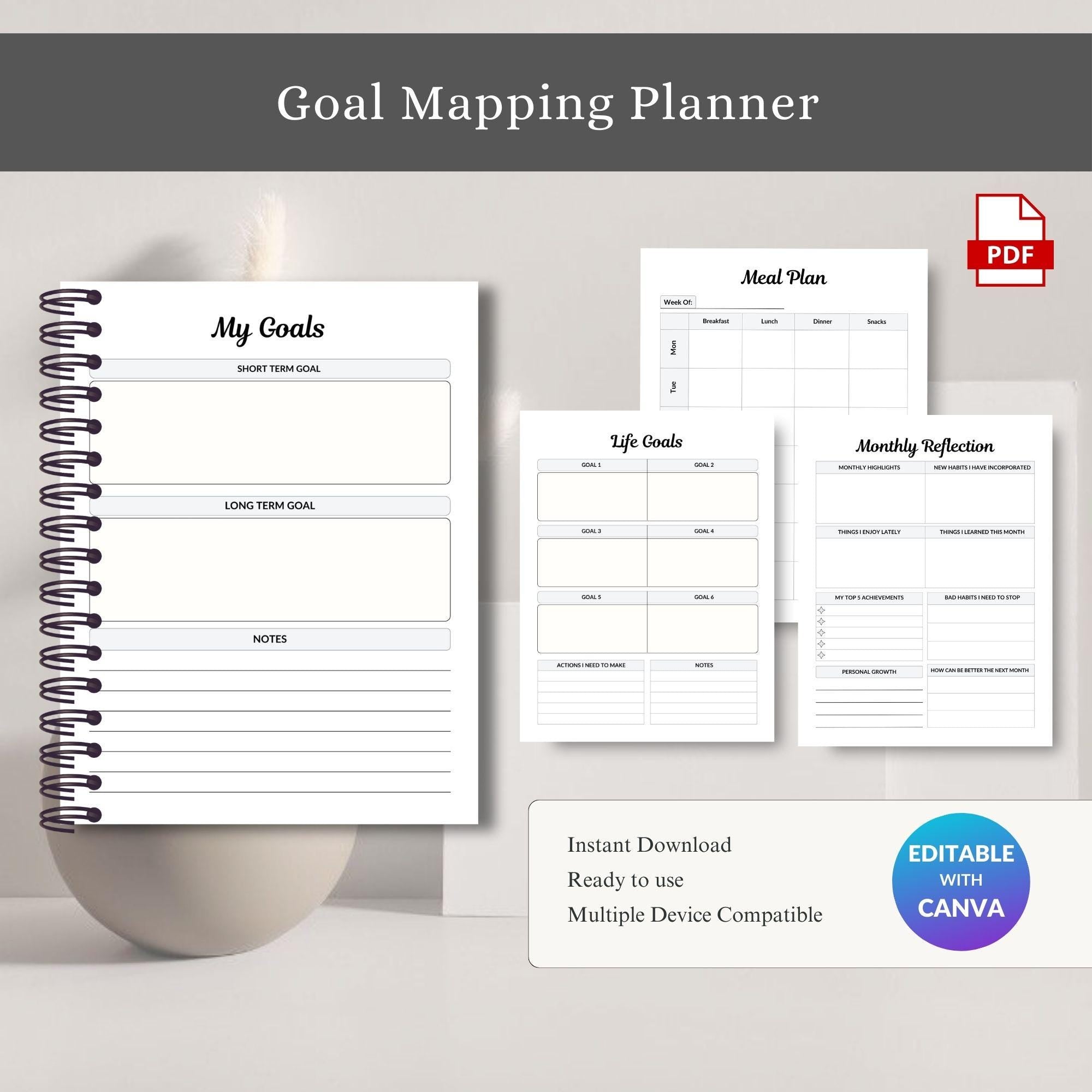 Goal Mapping Planner – Personal Growth & Action Plan (Printable PDF)