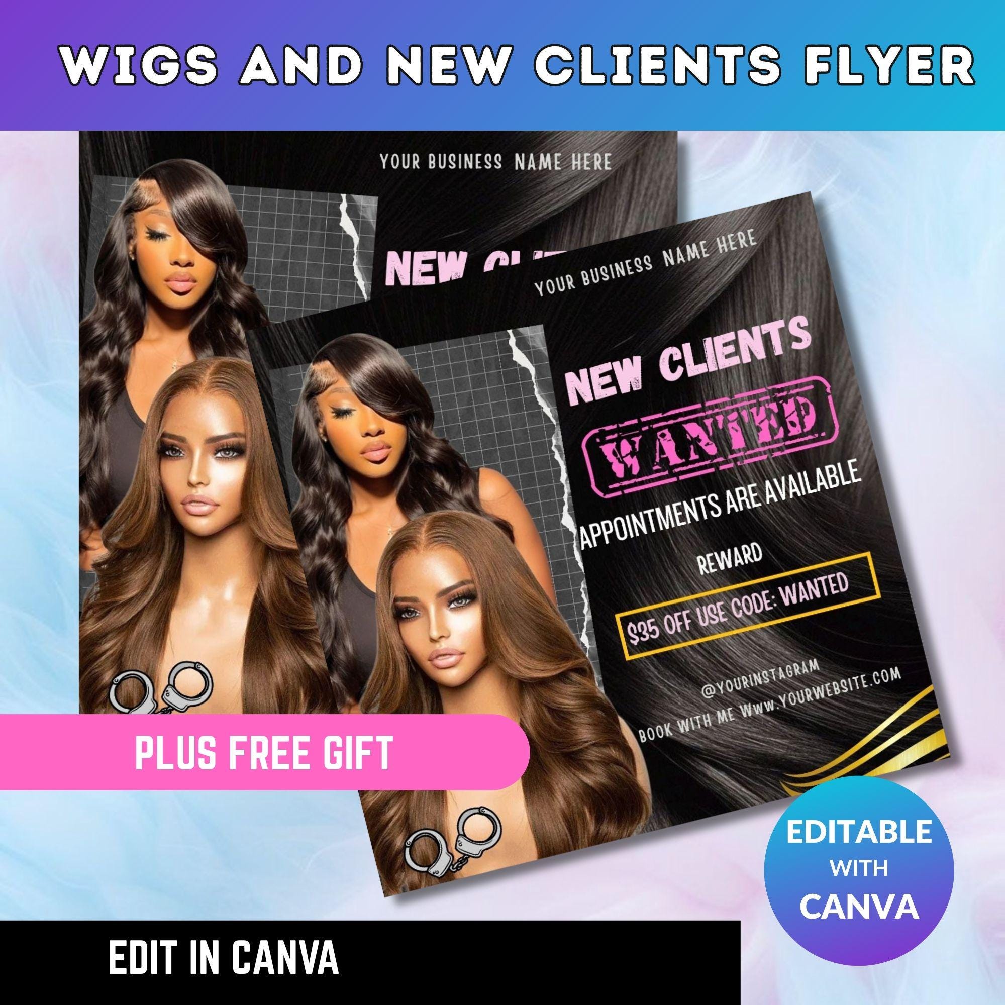 Wig Services Flyer Template – Editable Canva Design for New Clients
